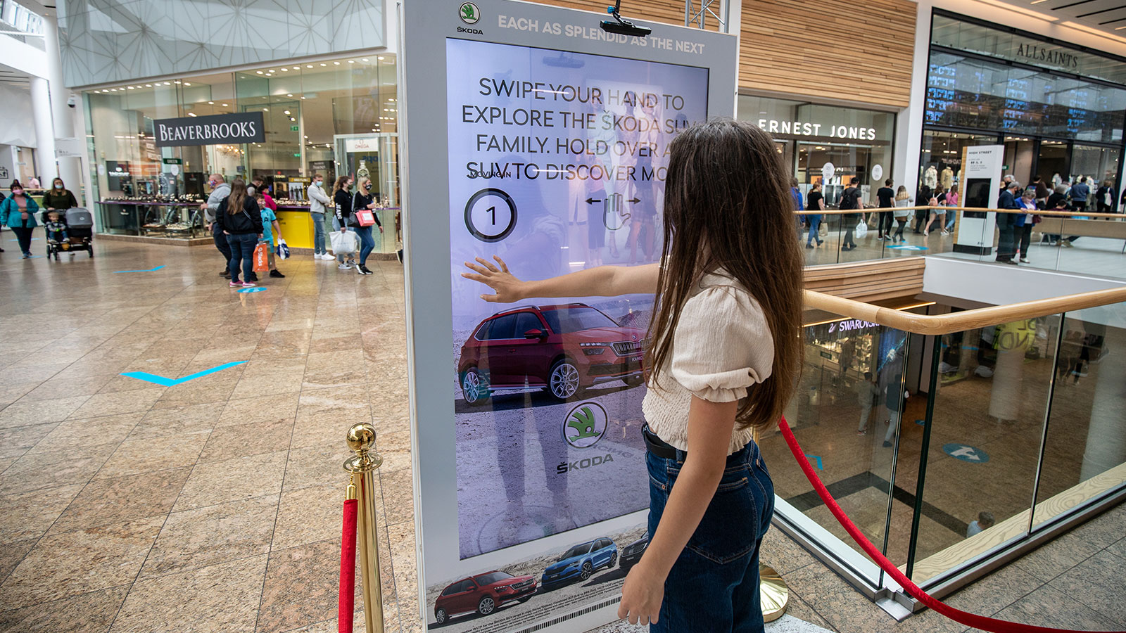 Skoda interactive digital out-of-home advertising screen with Ultraleap touchless technology