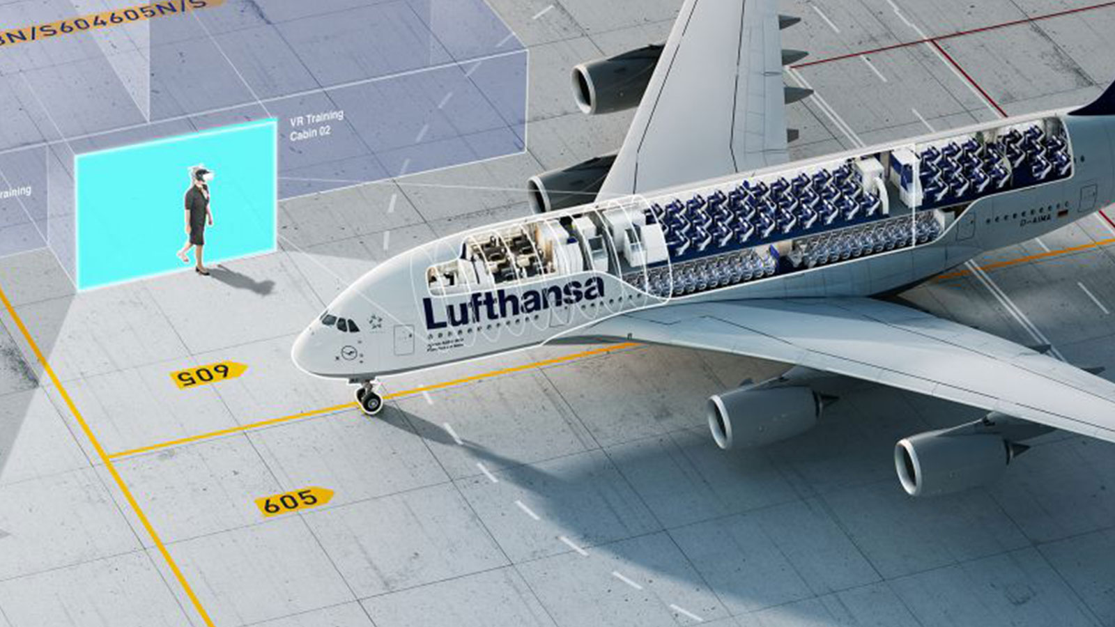 Virtual Reality images of inside a Lufthansa airplane